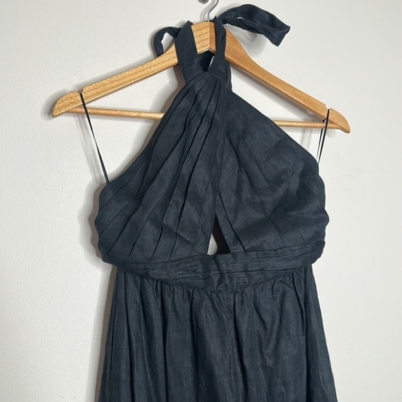 CAMI NYC Elvita linen Dress black cut-out halter neck midi 2 NWT - Picture 6 of 12